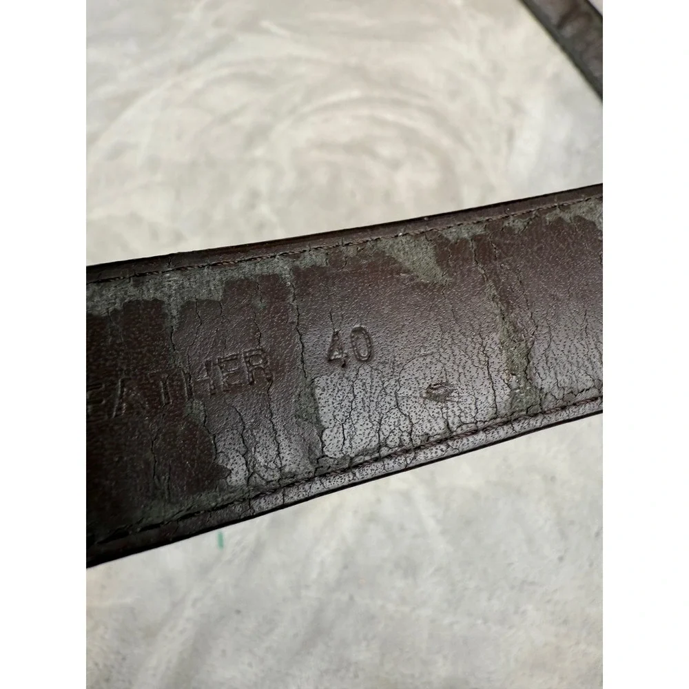 Mens Brown Top Grain Leather Belt Woven Inlay Silver Buckle Size‎ 40 Distressed